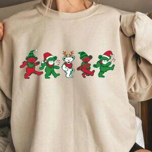 Grateful Dead Holiday Dancing Bears Sweatshirt, Elf Santa Reindeer Crewneck